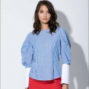 HALOGEN BALLON SLEEVE STRIPED BLOUSE SMALL